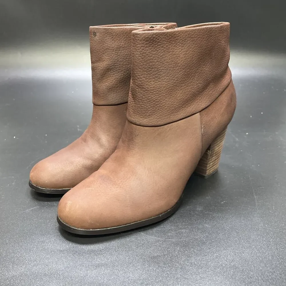 Cole Haan Womens 6.5 B Brown Pebbled Leather Ankle Boots Block Heel Zip (READ)